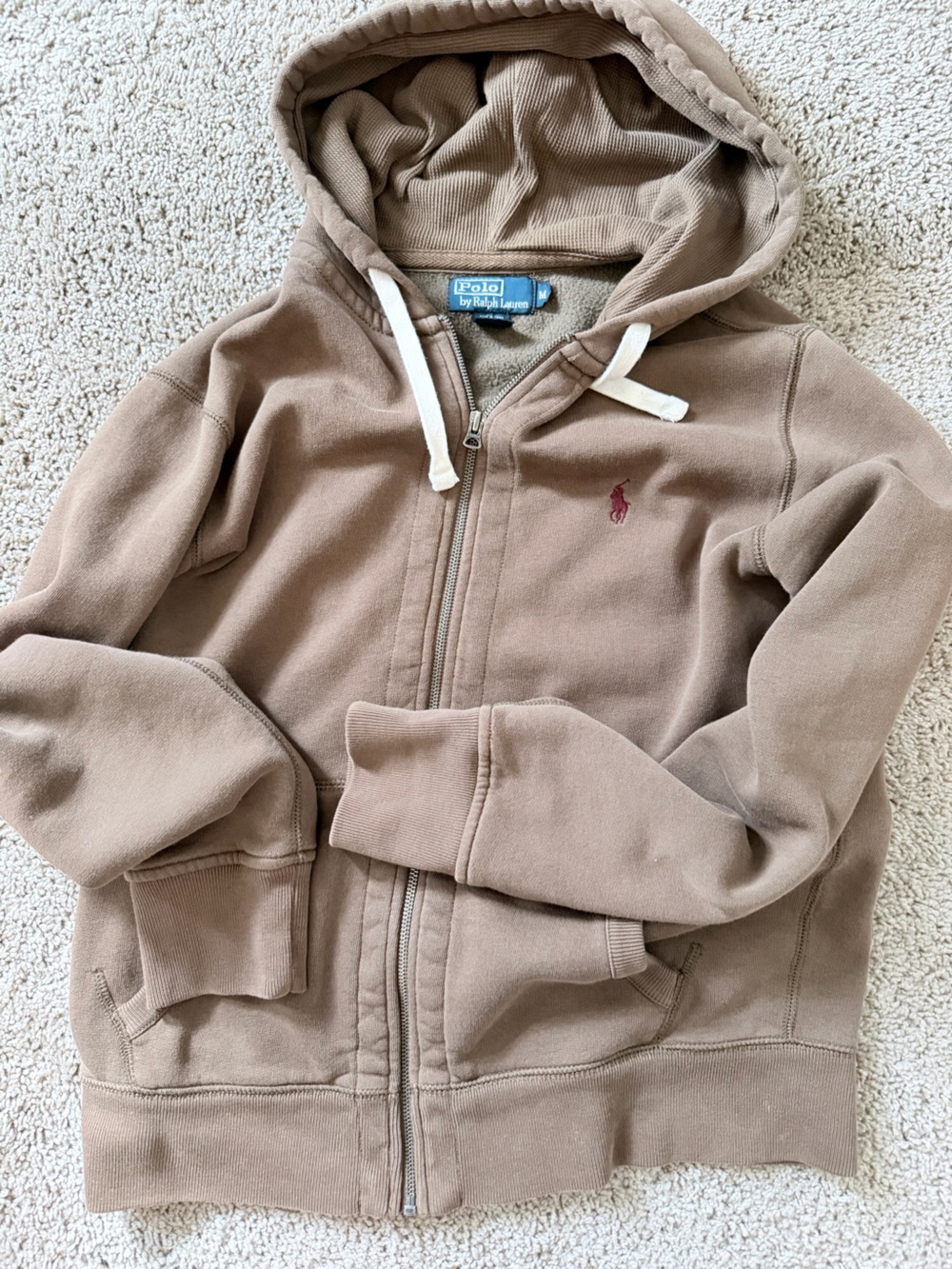 Ralph Lauren Men’s Brown Zip-Up Hoodie with Red Pony